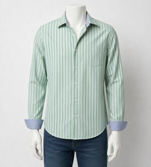 Bugatchi Shaped Fit Stripe Button Front Shirt Green Men’s L
